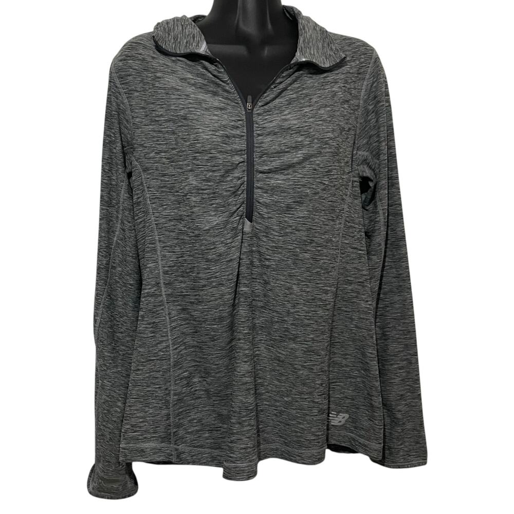 New Balance Womens Large Gray Pullover Athletic Jacket Quarter Zip Thumb holes